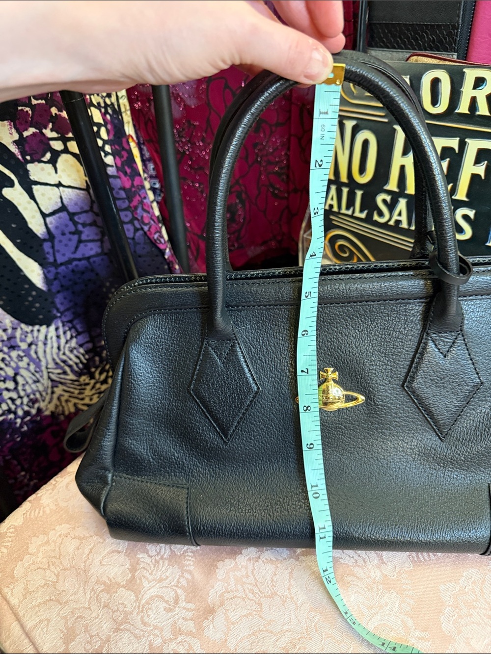Vivienne Westwood Black Leather Satchel with Gold Orb - Picture 5 of 5